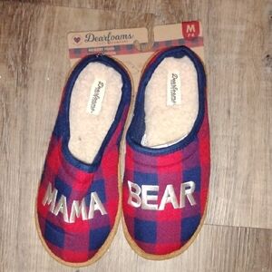 Dearfoams Plaid Slippers with 'Mama Bear' Design